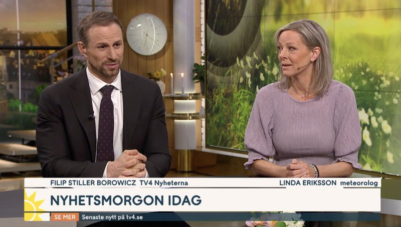 Filip Stiller Borowicz och Linda Eriksson. Skärmavbild: TV4 Filip Stiller Borowicz och Linda Eriksson. Skärmavbild: TV4